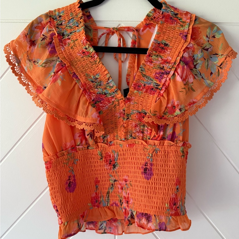 Jessica Simpson Orange Floral Blouse
